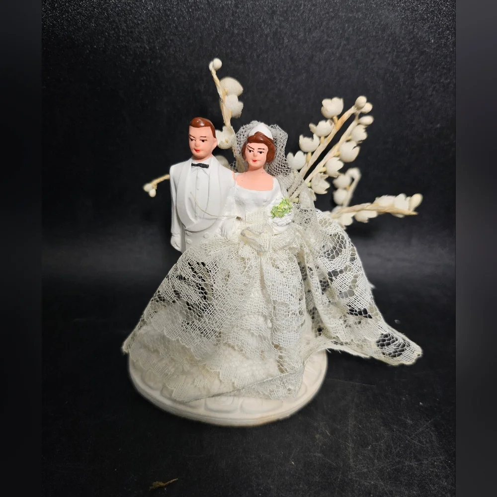 Elegant Wedding Cake Topper with Lace Details